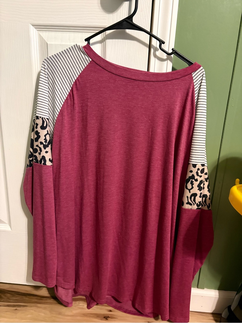 SHEIN Maroon Long Sleeve Top with Striped and Leopard Panels